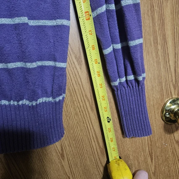 Sonoma Lightweight Knit Sweater Striped Purple / Silver Pullover Size Large! - Picture 5 of 6
